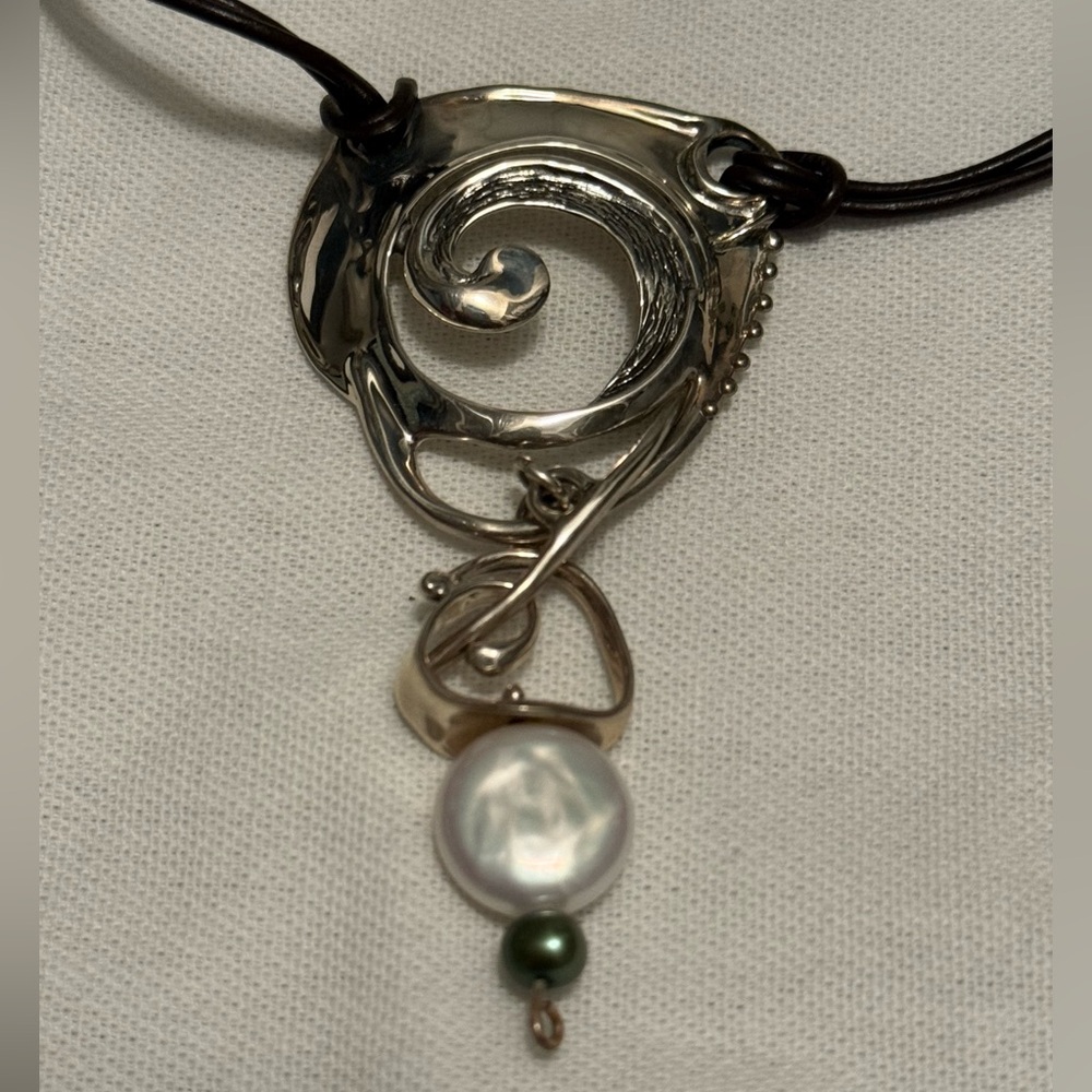 Artistic Collection Piece Necklace with Pearl and Stone by HG Israel Silver 925